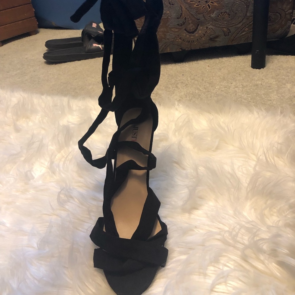 Black swade tie up your thigh heels